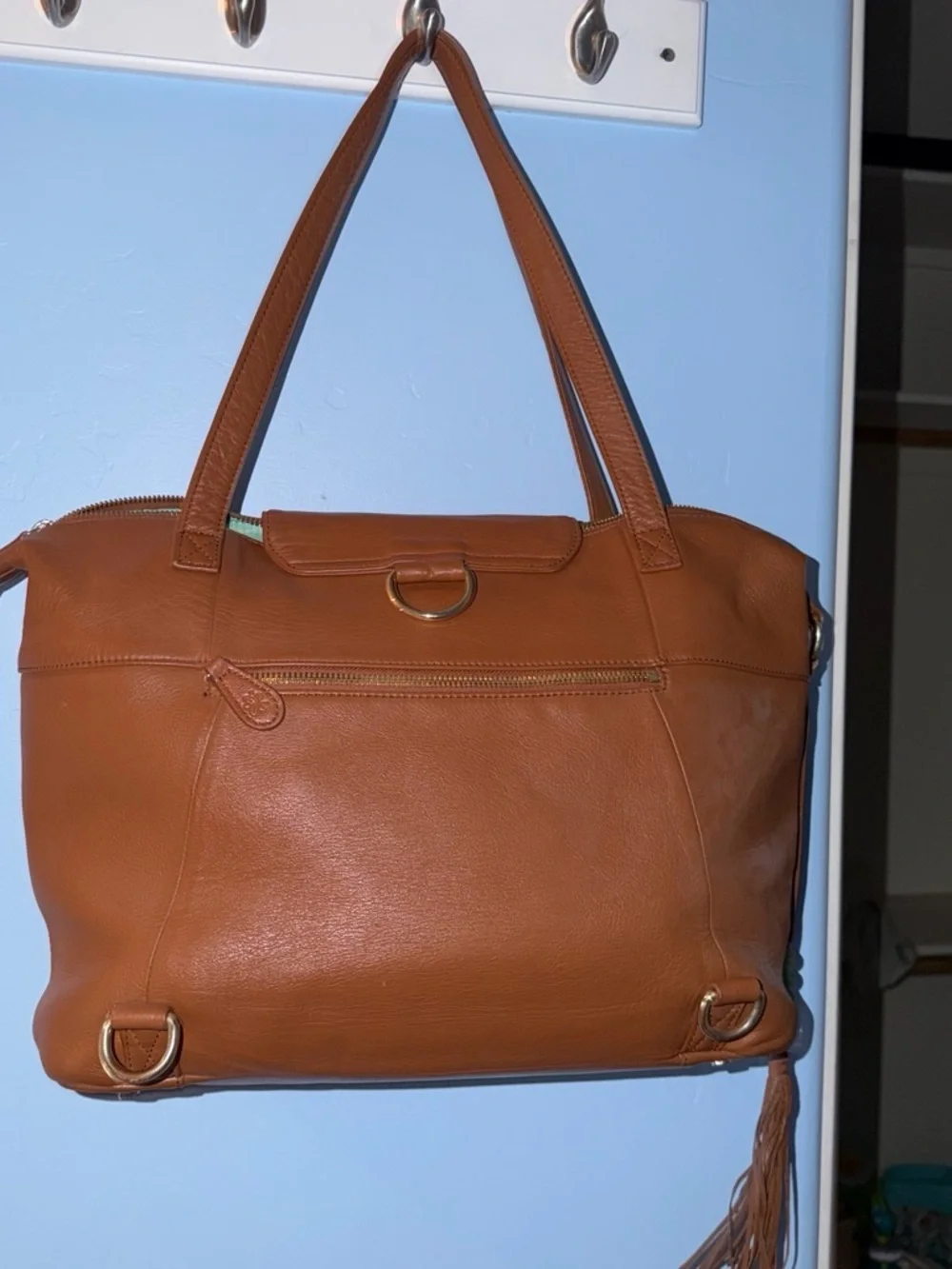 Classic Cognac Leather Tote with Tassel Accent